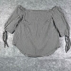 FADED‎ GLORY Checked Peasant Blouse Size XXL-20 Blk Wht Boho Coastal Cowgirl NWT